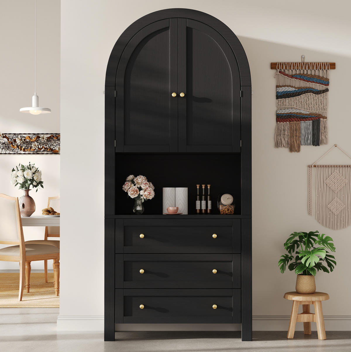 BUFFET 70/35/180 cm schwarz aus MDF mit 3 Schubladen - Schwarz, Holzwerkstoff (70/180/35cm) - OKWISH