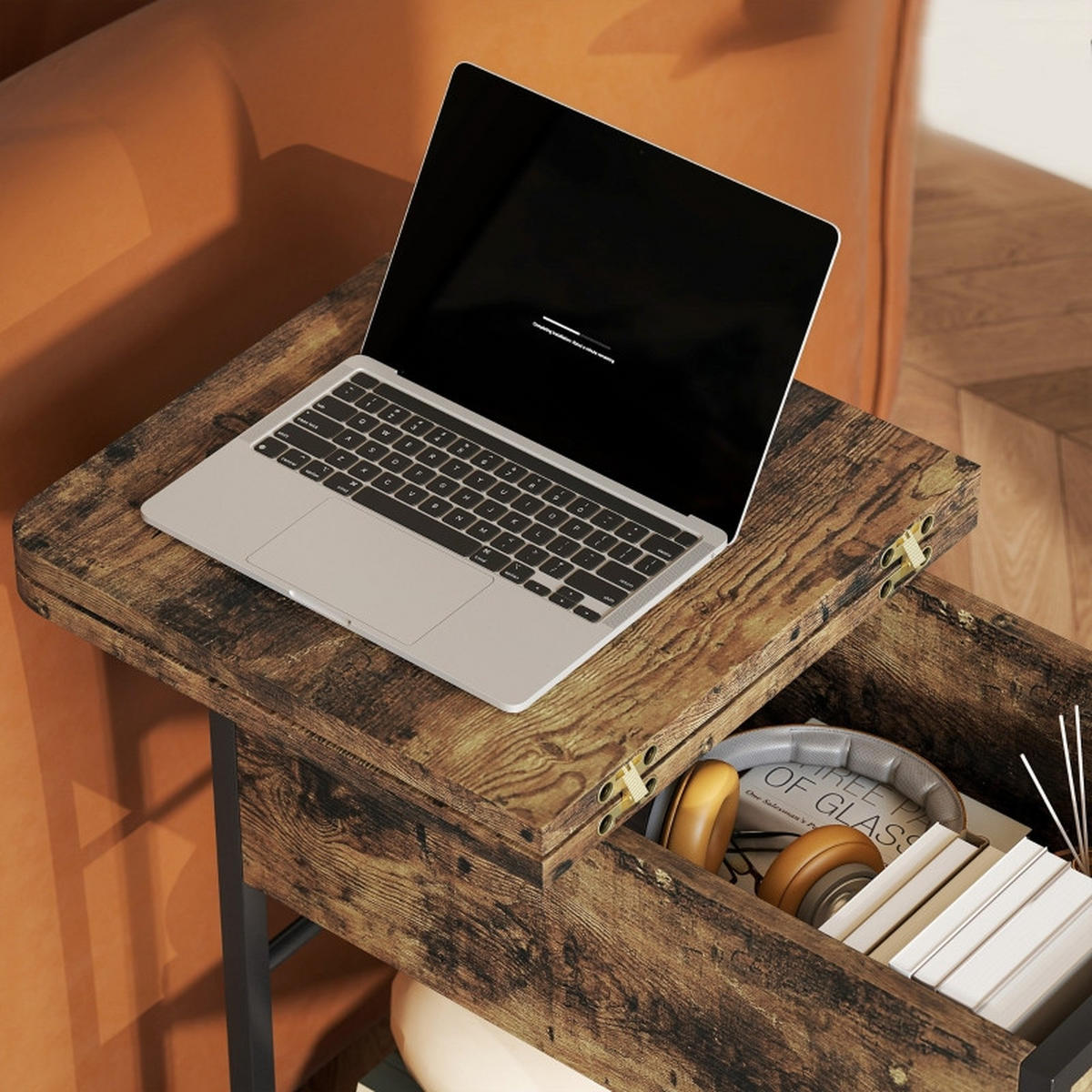 BEISTELLTISCH 60/29,8/58,5 cm Rustikal Braun mit Steckdosenleiste und USB-Anschlüssen - Braun, Holzwerkstoff (60/39.8/58.5cm) - OKWISH