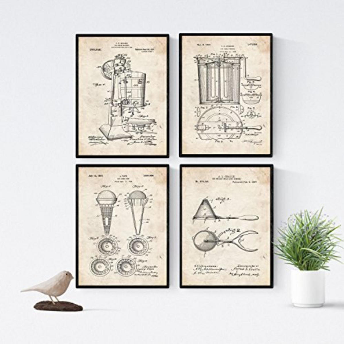 POSTER Set mit 4 Jahrgang Eismaschine Patent A4 Rahmenlos - Klar, Papier (29.7/3cm) - Nacnic