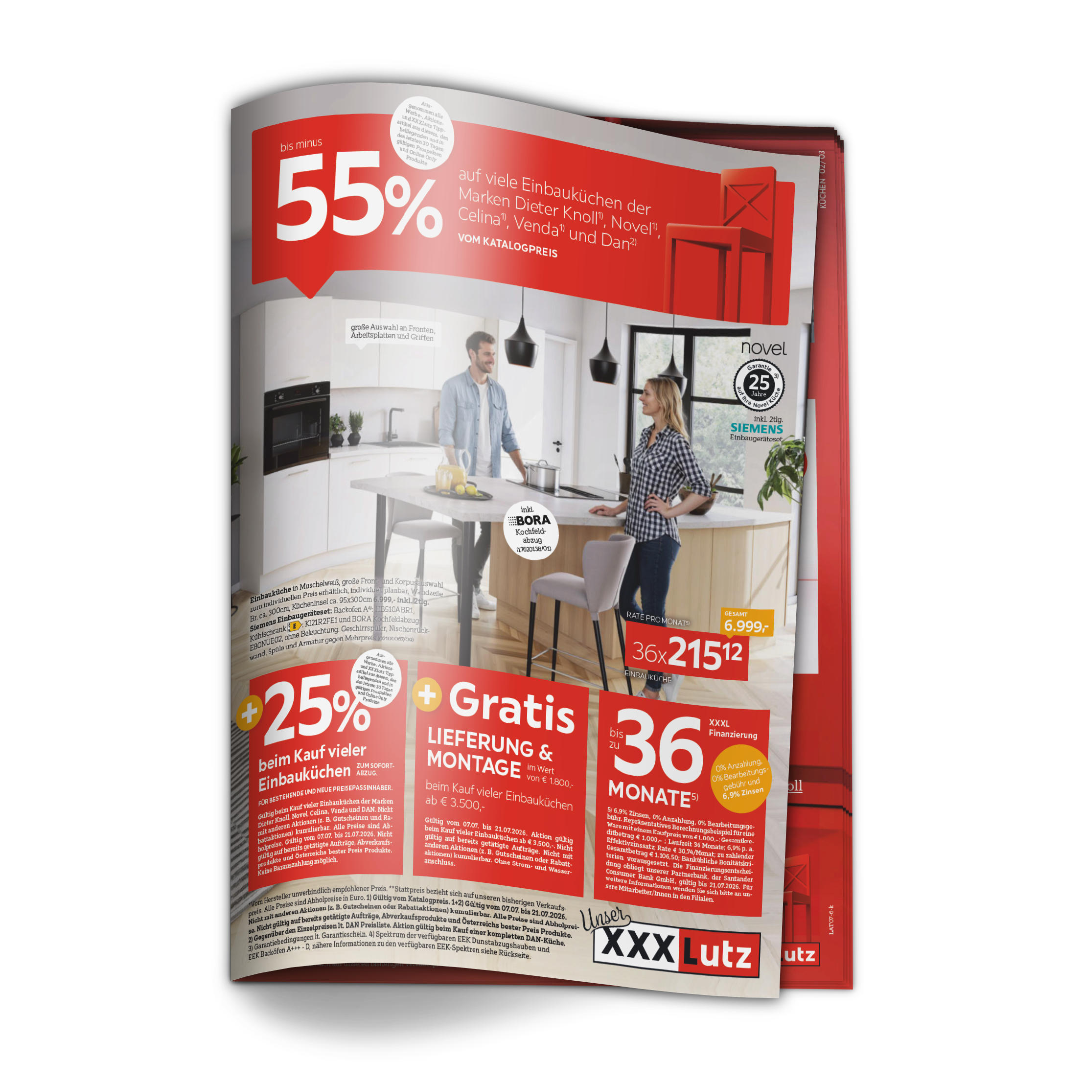 bis minus 55% auf viele Einbauküchen der Marken Dieter Knol¹⁾, Novel¹⁾, Celina¹⁾, Venda¹⁾, und Dan ²⁾ vom Katalogpreis