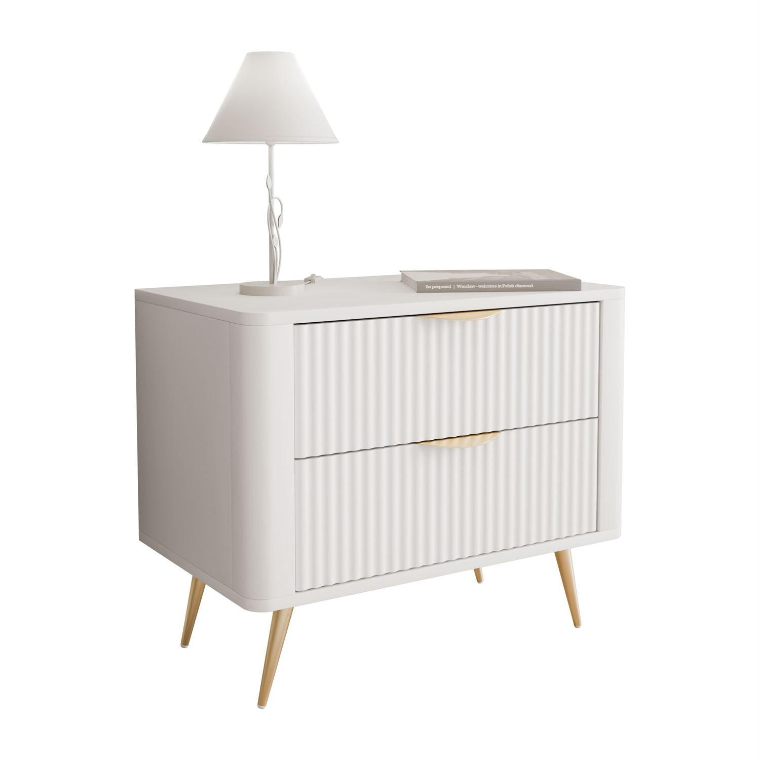 NACHTTISCH SCARLETT 2S MIT SCHUBLADEN BEIGE + GOLD - Beige, Holzwerkstoff (63/55/38cm) - Lookway