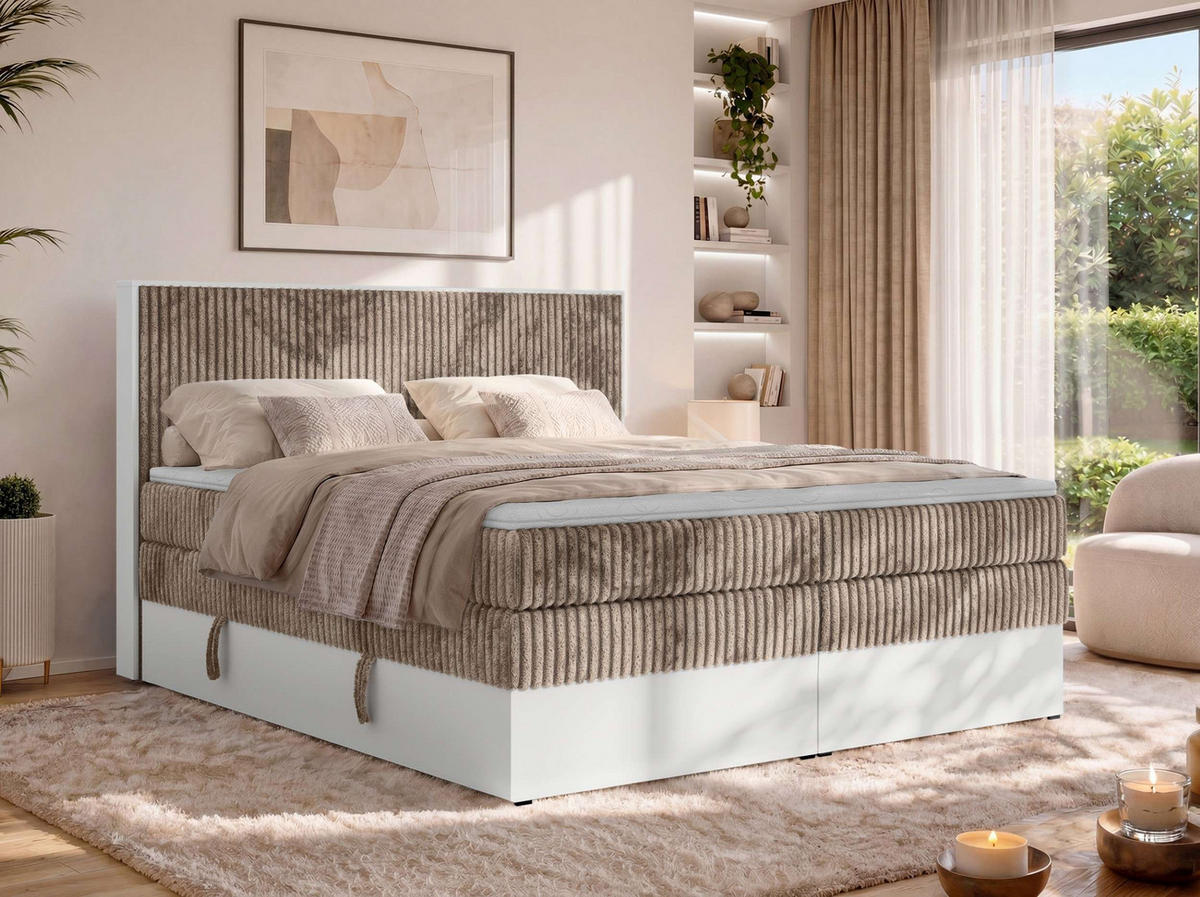 BOXSPRINGOVÁ POSTEĽ TRAVIT KING 140/200 - Hnědá Manšestr - Topper T25 - Tvrdé (H4) - hnedá/čierna, textil/plast (140/200cm) - MKS