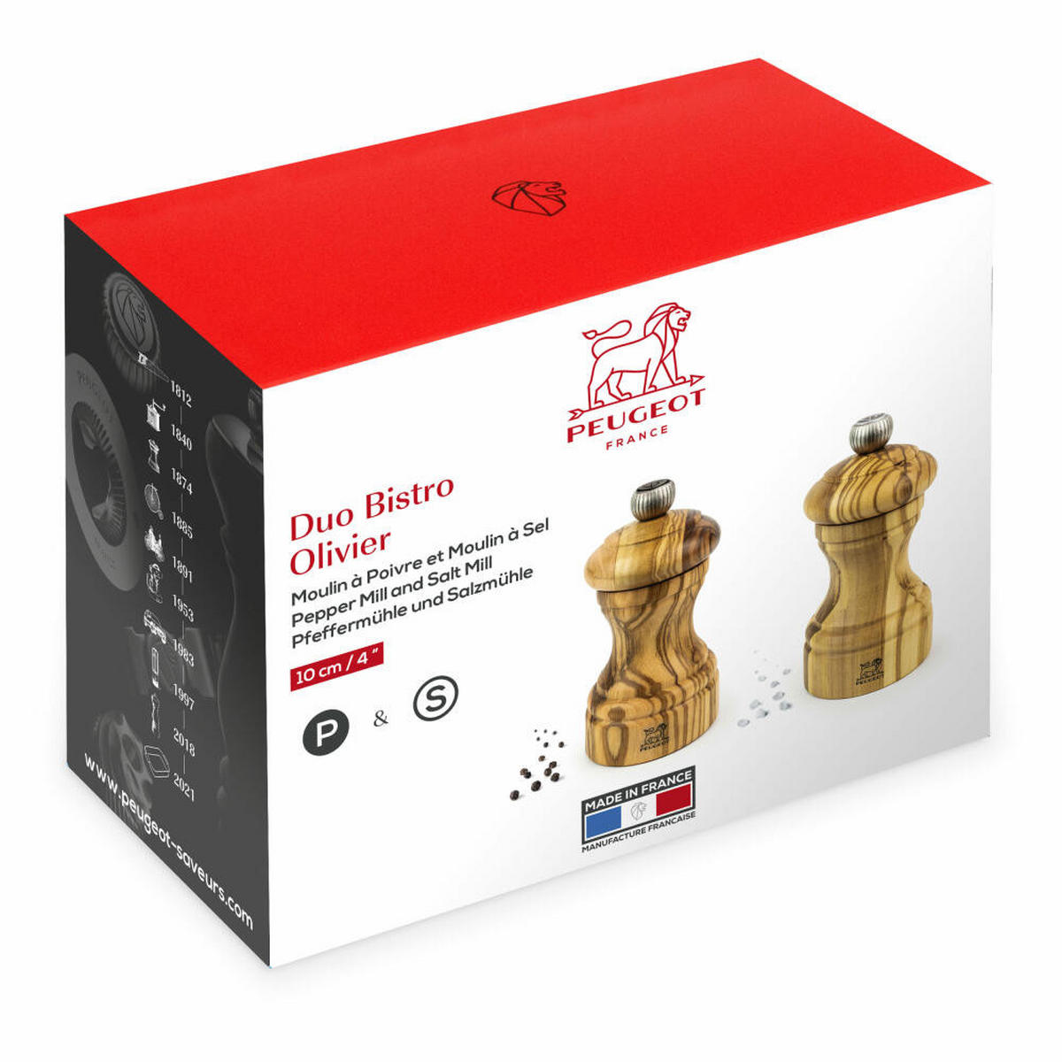 MÜHLENSET Bistro 10cm Pfeffer- & Salzmühle Olivenholz Stahlmahlwerk - Braun, Holz (10.6/10/5.3cm) - PEUGEOT