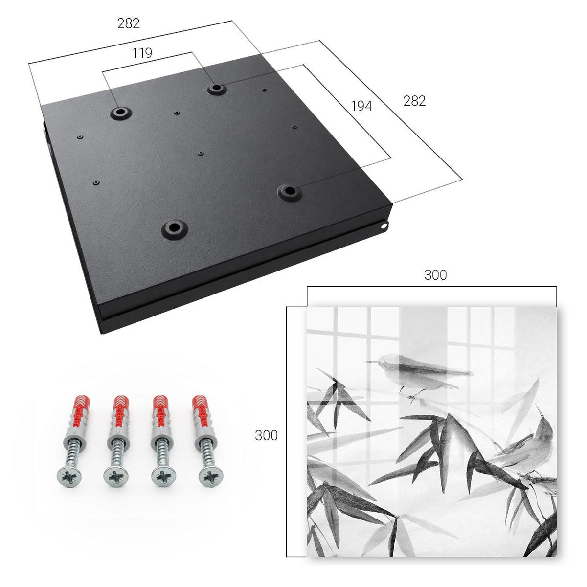 SCHLÜSSELBOX Schwarz 30x30 cm- Türöffnung nach rechts - Bambus Natur - Weiß, Metall (30/30/5cm) - TULUP