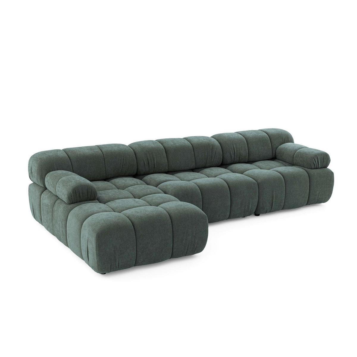 MODULARES Ecksofa MOMENTUM L, Links, Breite 282 cm, strukturierter Stoff, Blaugrau - Chromfarben/Blaugrau, Holz/Textil (282/155cm) - Muffo