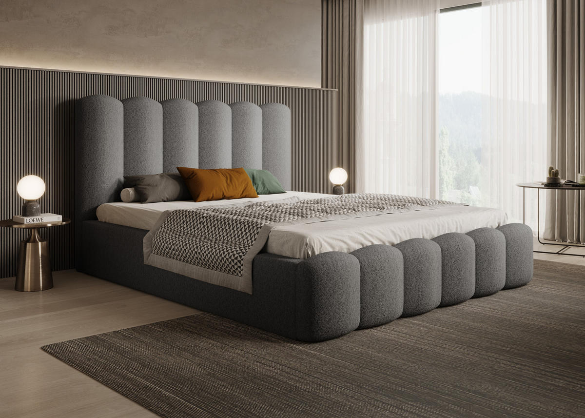 POLSTERBETT Polsterbett Mona V 140x200 cm – Komfortables Bett mit Stauraum & Dekorativem Design, Grau - Schwarz/Grau, Holzwerkstoff/Kunststoff (140/200cm) - DomoHome