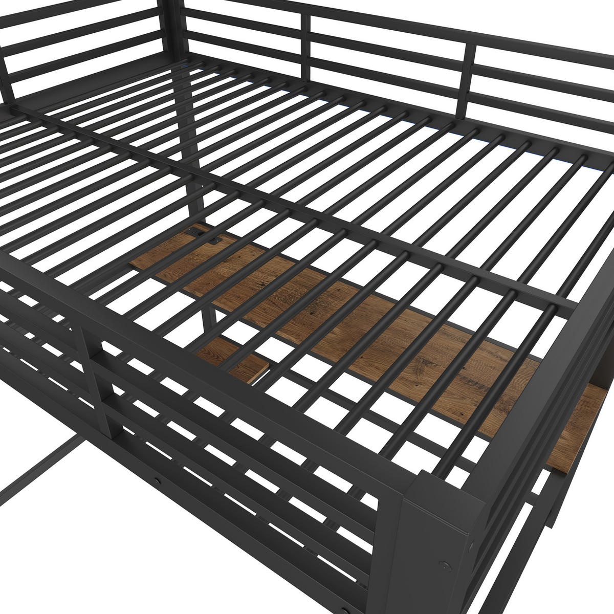 HOCHBETT 140/200 cm aus Metall mit LED und Schreibtisch, Schwarz - Schwarz, Metall (140/200cm) - OKMYHOME