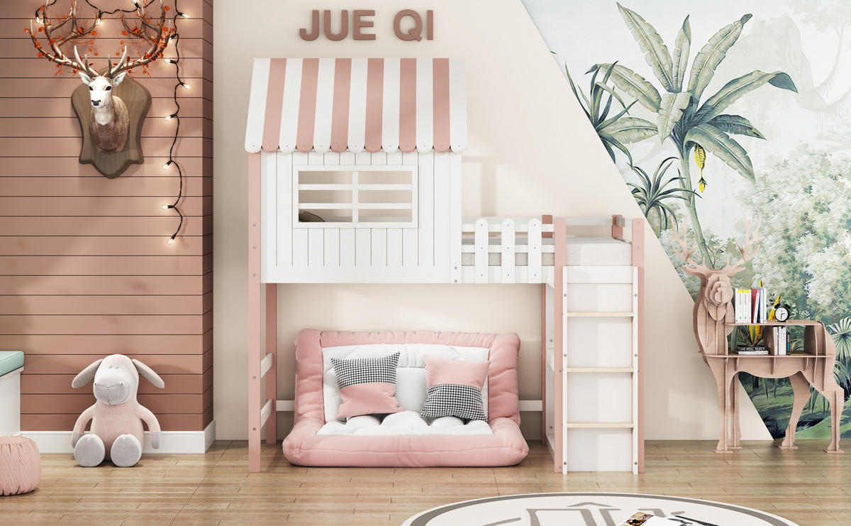 KINDERBETT 90x200 cm Haus rosa - Rosa, Holz (90/200cm) - LEBENLANG