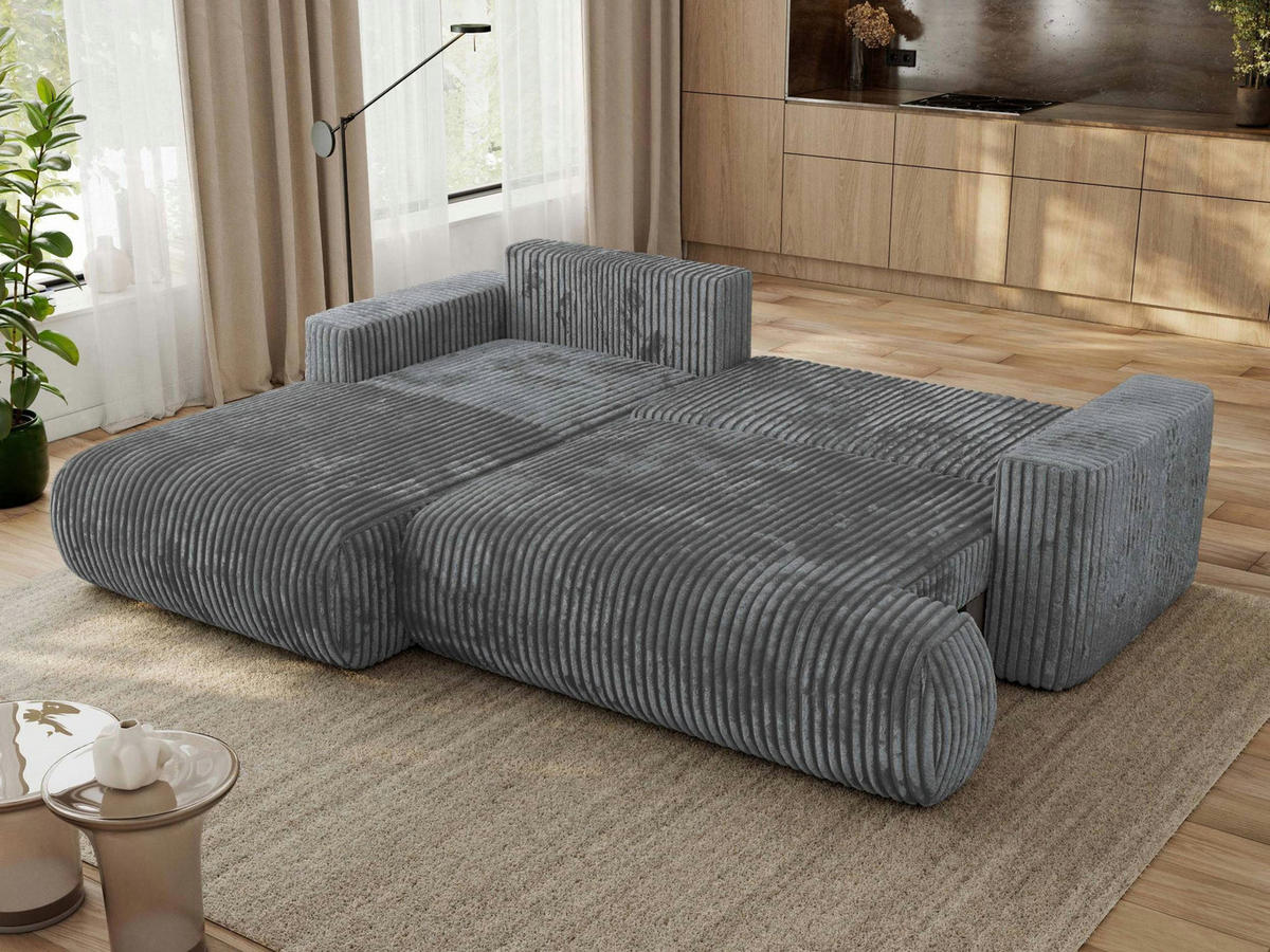 ECKSOFA OVO L Dunkelgrau Cord - Links Seite - Dunkelgrau/Schwarz, Kunststoff/Textil (271/195cm) - MKS