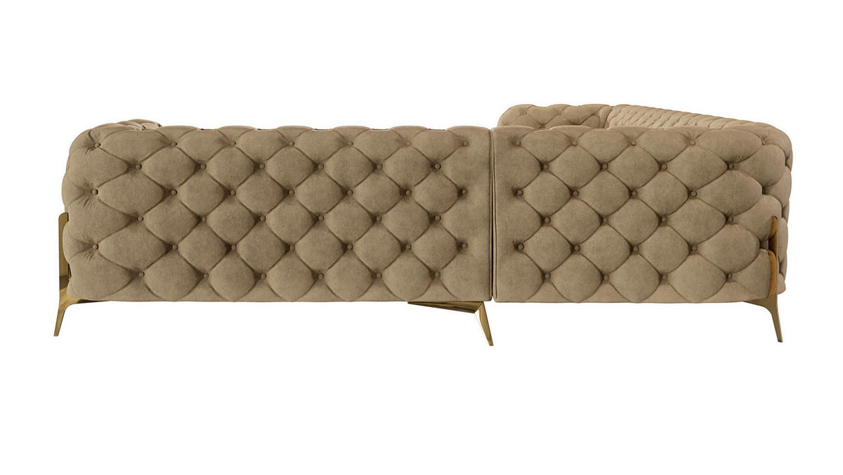ECKSOFA Chesterfield Lexi Beige Samt, langer Schenkel links - Beige/Goldfarben, Holz/Textil (323/264cm) - S-Style Möbel