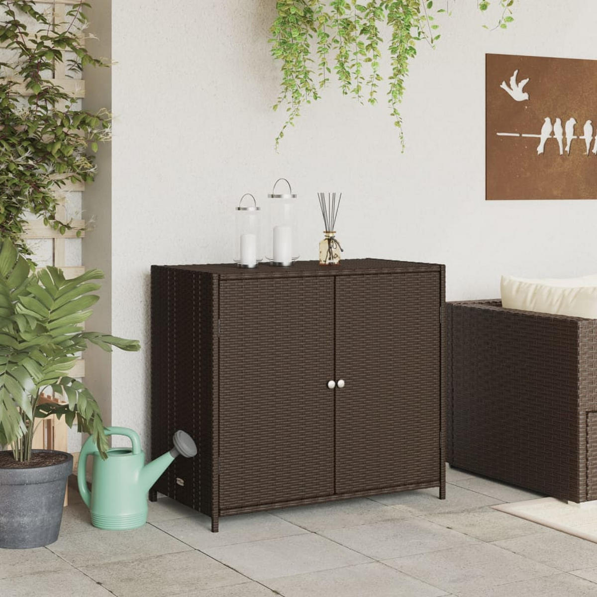 GARTENSCHRANK Braun 83x45x76 cm Poly Rattan - Braun, Kunststoff (83/76/45cm) - furnicato