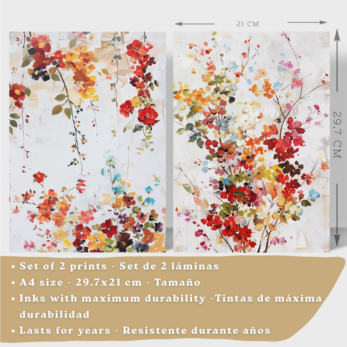 PLAKAT Sada 2 Květinové barvy A4 Černý rám - černá, papír (29.7/1/21cm) - Nacnic
