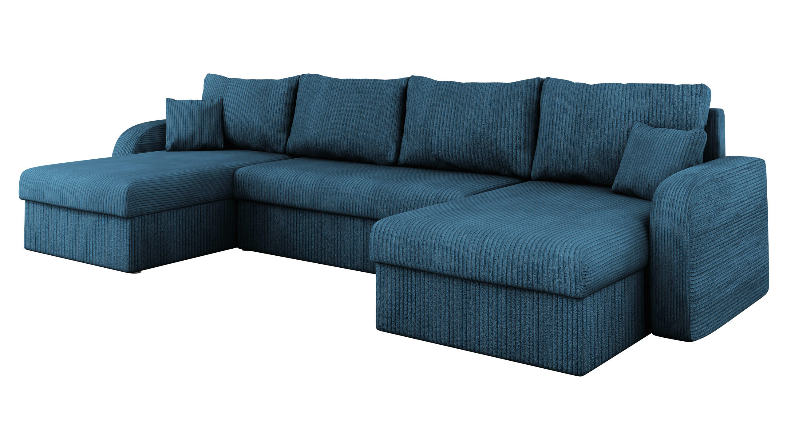 ECKSOFA Kris U Cord - Blau/Schwarz, Holz/Kunststoff (304/80/140cm) - MIRJAN24