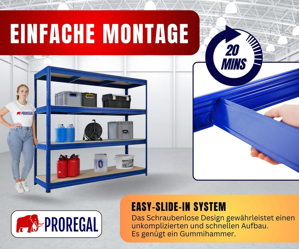 SCHWERLASTREGAL Dino 180x200x60cm Spanplatten-Ebenen Blau - Blau, Metall (200/180/60cm) - PROREGAL