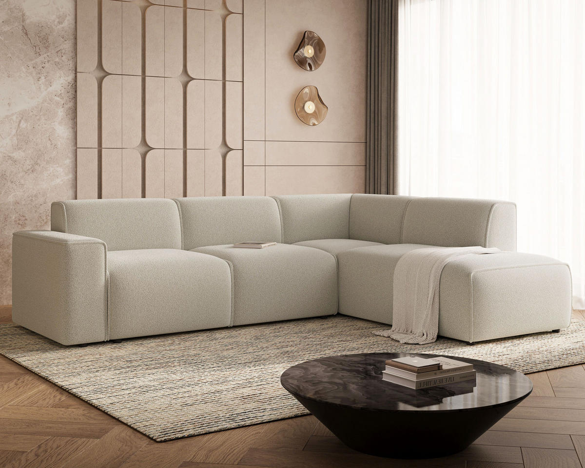 ECKSOFA Eluno Beige Rechts - Beige/Schwarz, Holz/Kunststoff (292/220cm) - Graingold