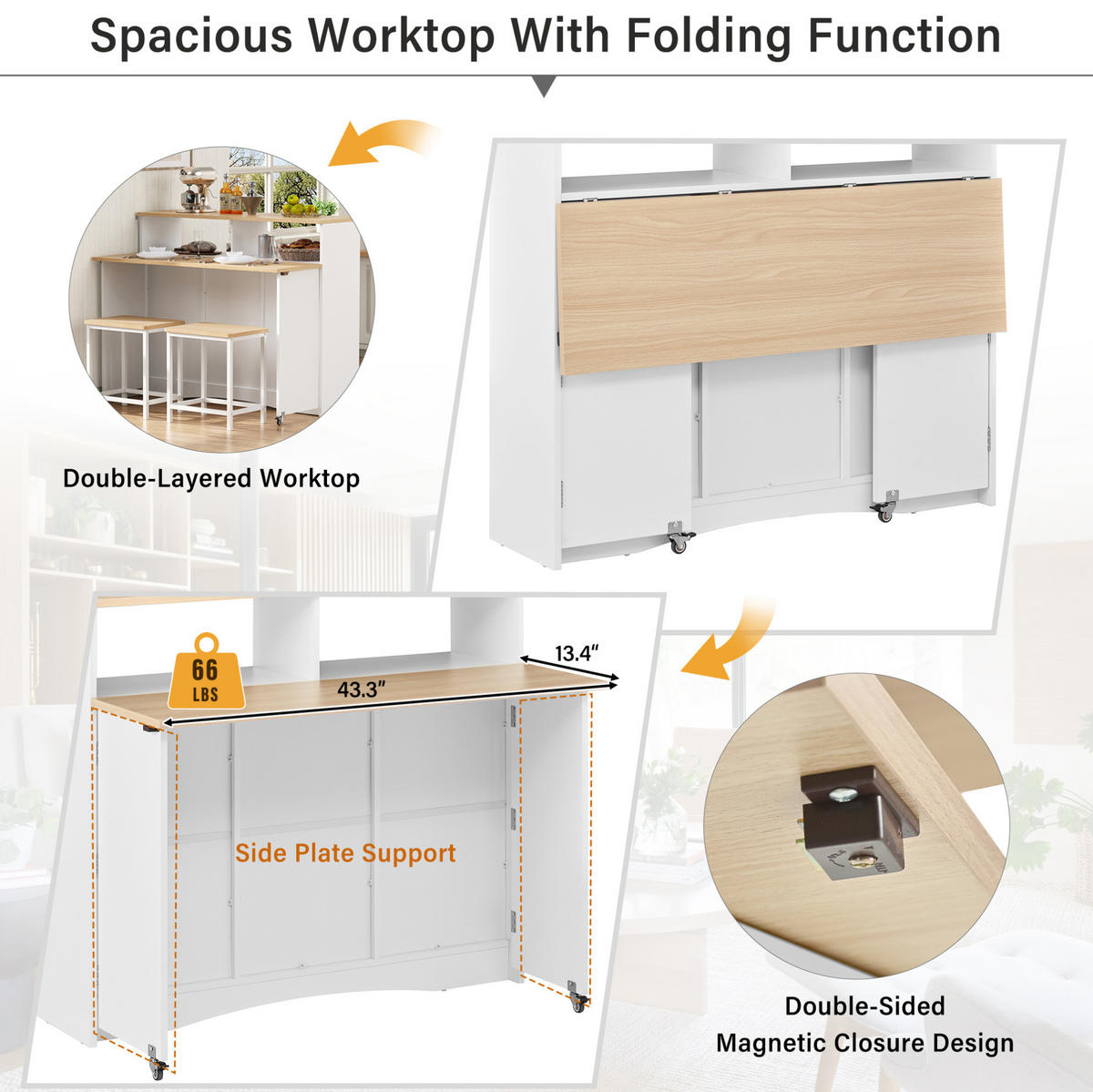 KÜCHENINSEL 110/97,5/34-68 cm Weiß aus MDF mit Klappfunktion - Weiß, Holzwerkstoff (34/97.5/110cm) - OKMYHOME
