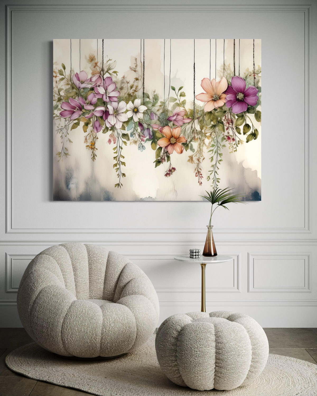 WANDBILD blumen botanik pflanzen - Beige, Textil (60/40cm) - Feeby