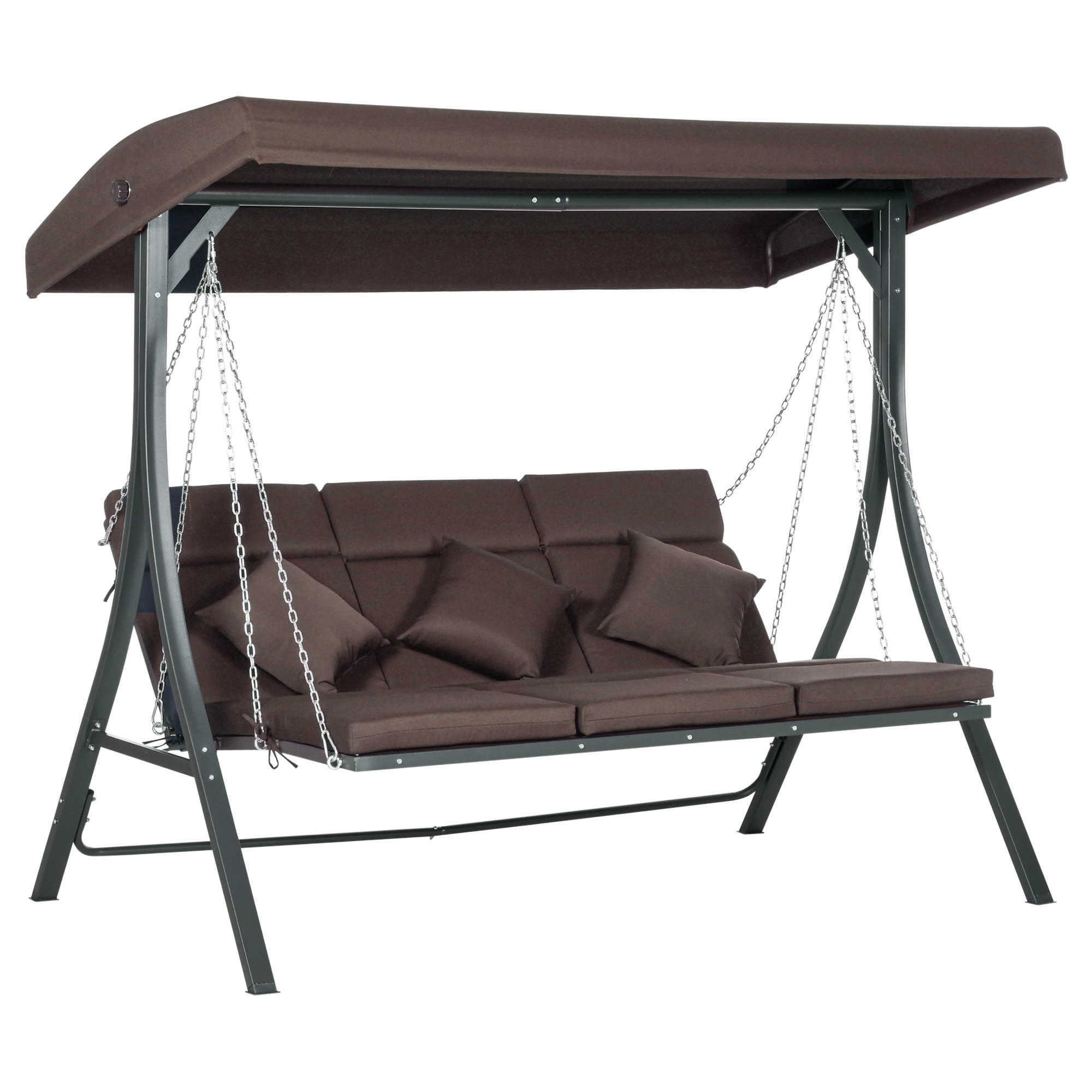 HOLLYWOODSCHAUKEL, mit Sonnendach, Metall, Texteline, Braun, 198 x 118 x 168 cm - Braun, Metall (118/168/198cm) - Outsunny