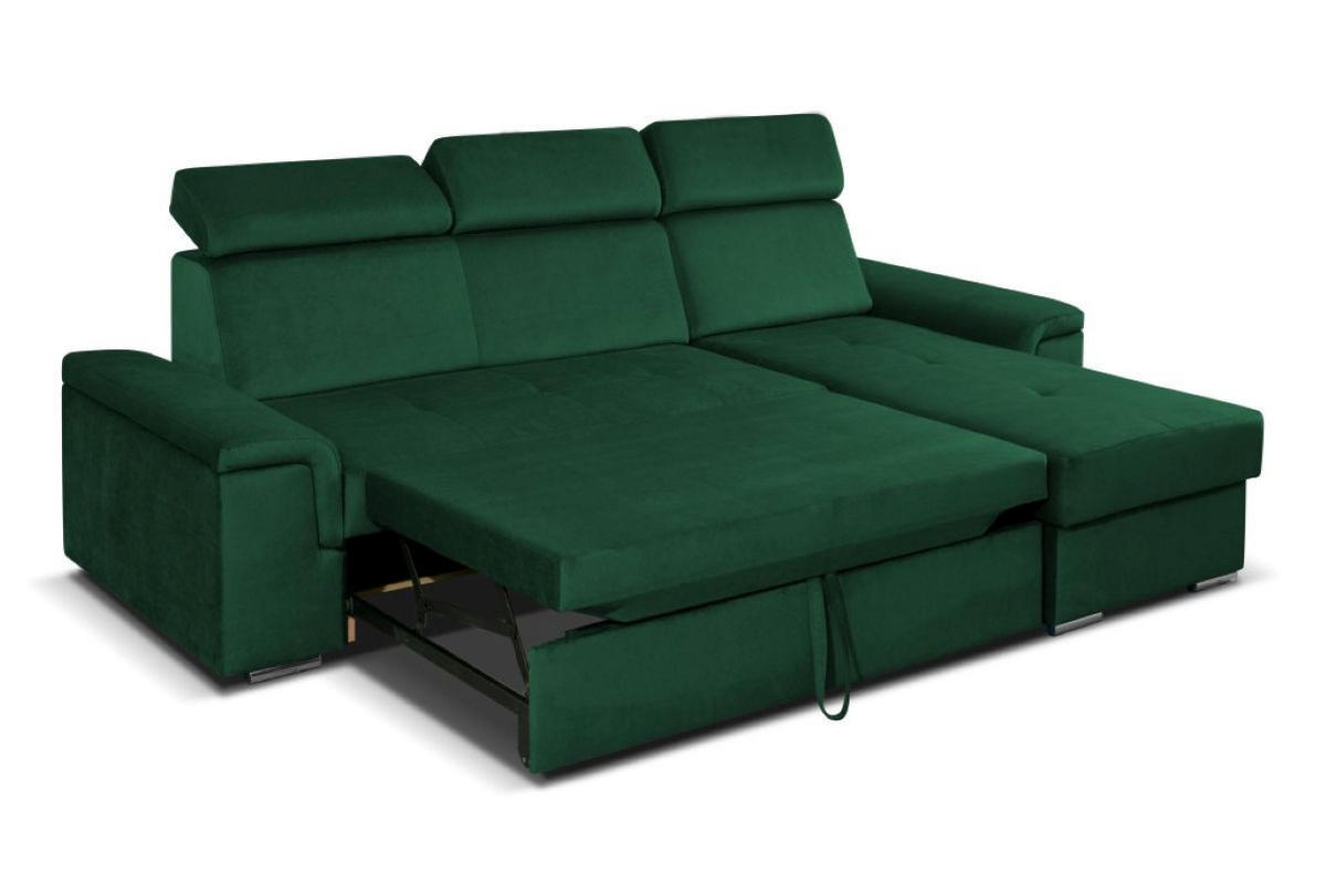 ECKSOFA Monaco L-Form mit Schlaffunktion und Bettkasten 245 cm, grün - Grün, Holz/Kunststoff (245/163cm) - Margaret Hadas24