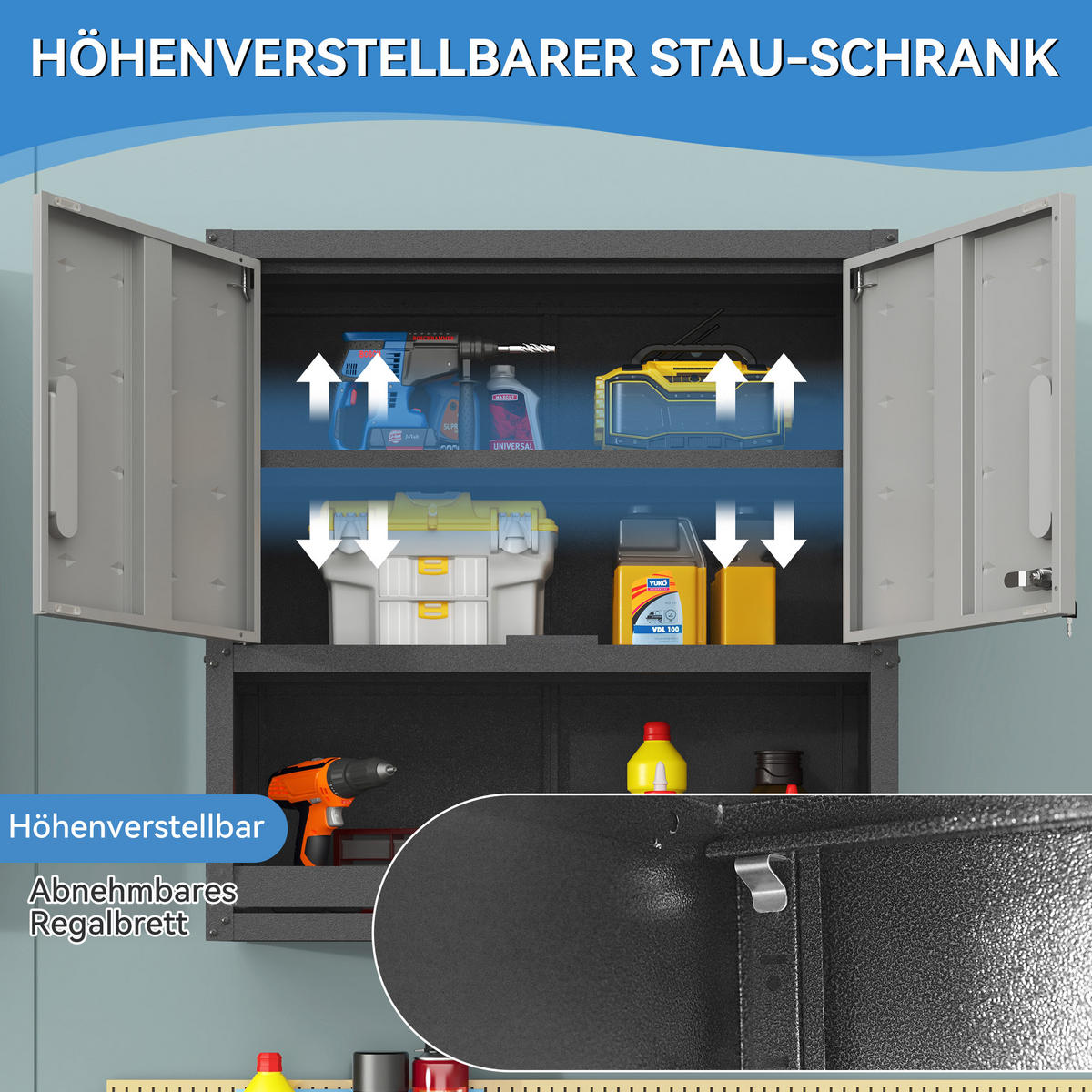 KOMBINATIONSREGAL – 75 × 77 × 30 cm, grau; geeignet für Garagen, Lager und Büros (Montage erforderlich). - Multicolor, Metall (30/76.99/75.01cm) - DCA