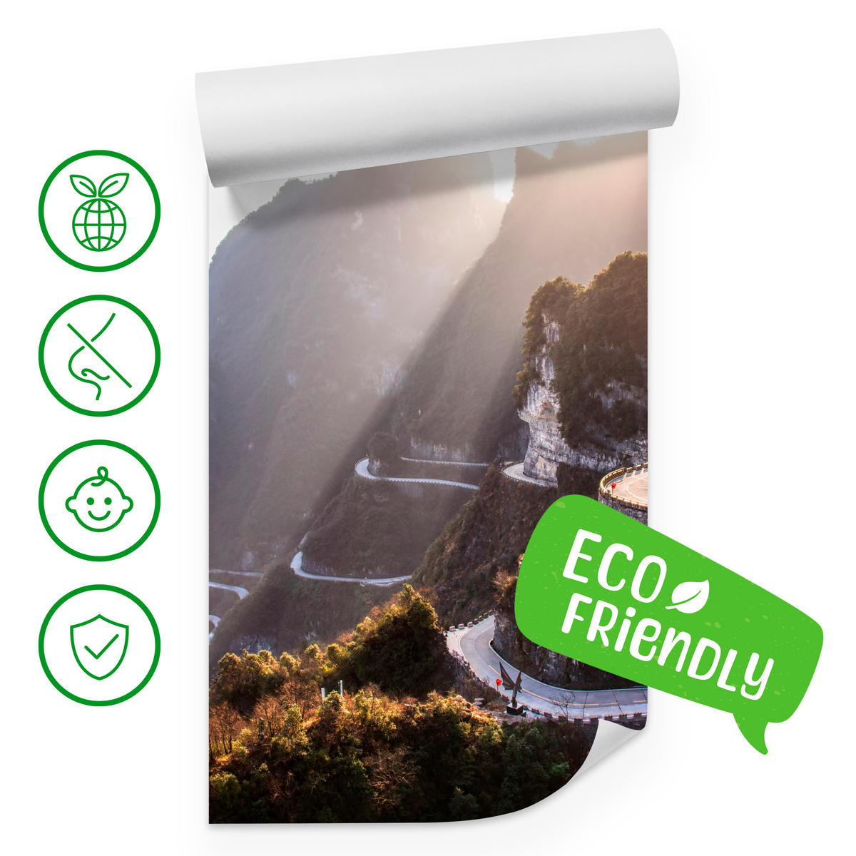 FOTOTAPETE für Wohnzimmer Felsige Bergstraße Sonnenuntergang 400x280 - Beige/Gelb, Papier (400/280cm) - Muralo