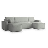 WOHNLANDSCHAFT PESANO M Hellgrau Velours-Stoff mit Schlaffunktion - Hellgrau, Holz (306/85/140cm) - MASSENO