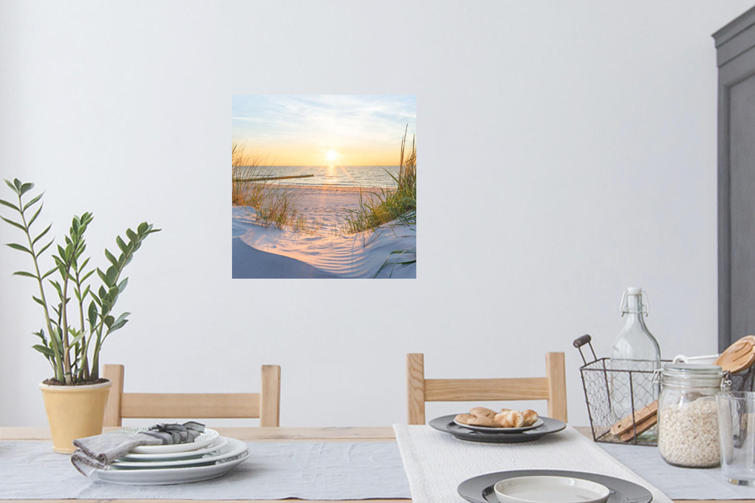 WANDTATTOO Strand - Sonne - Düne - Gras - Sand - Horizont 50x50 cm - Hellblau, Kunststoff (50/50/0.1cm) - MuchoWow