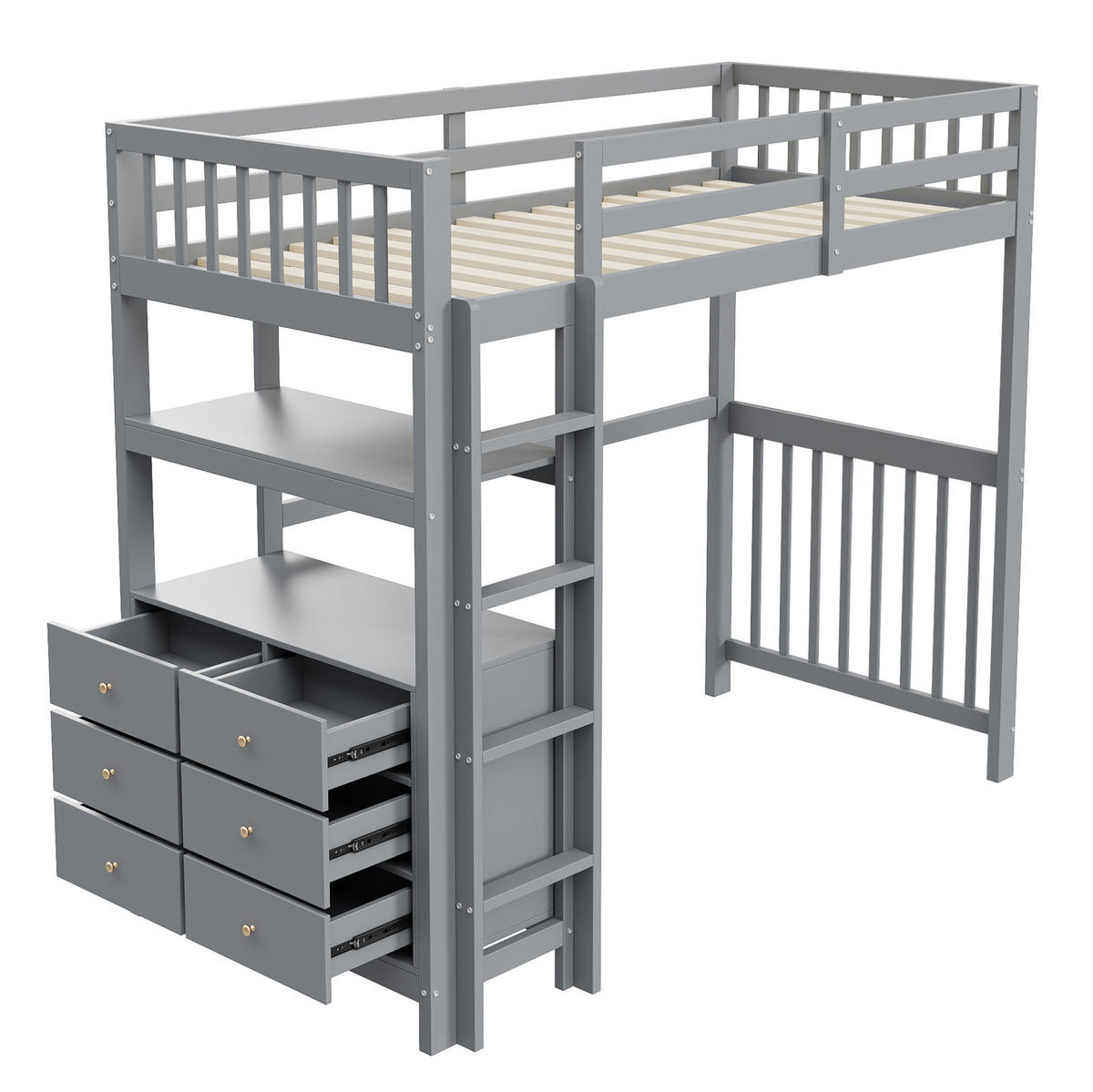 HOCHBETT 90/200 cm grau mit vertikaler Sicherheitsleiter und Schubladen - Grau, Holz (90/200cm) - OKWISH