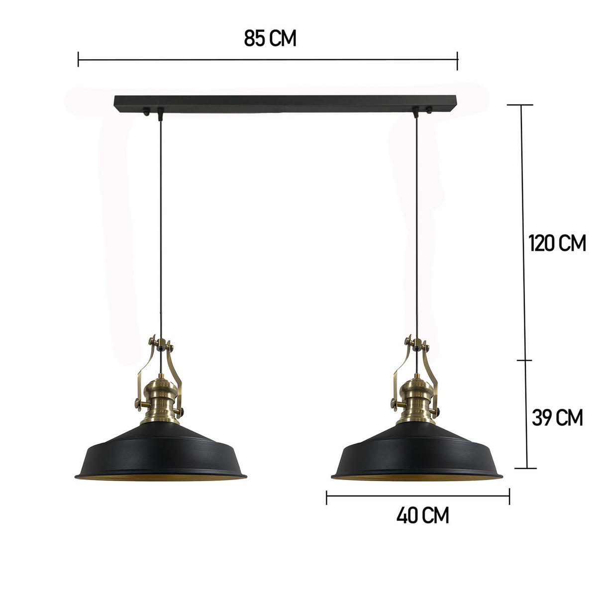 PENDELLEUCHTE Asletl Vintage 2 Flammig 41/36 cm - Goldfarben/Schwarz, Metall (41/36cm) - Bamyum
