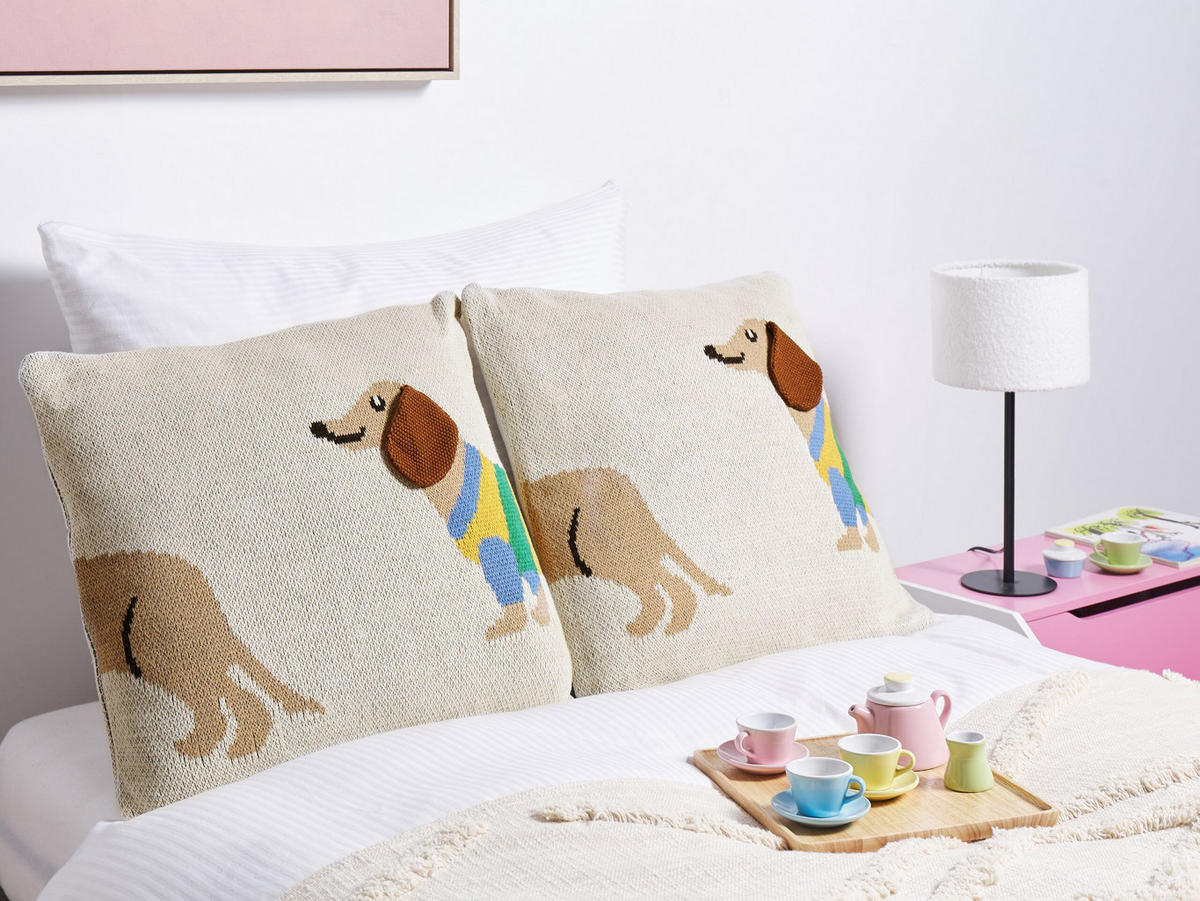 DEKOKISSEN 2er-Set Beige 45/45 cm Battal - Beige/Gelb, Textil (45/45cm) - Beliani