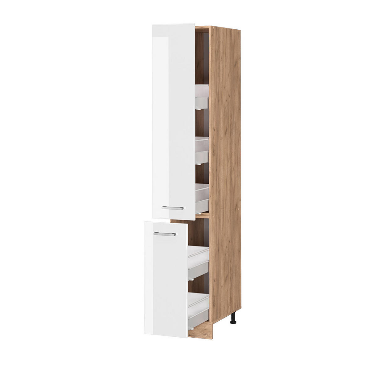 APOTHEKERSCHRANK R-Line Weiß Hochglanz 30 cm - Honigeiche/Weiß Hochglanz, Holzwerkstoff (30/206.8/57.2cm) - Vicco