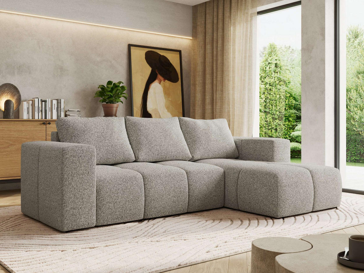 ECKSOFA MONIVA Hellgrau Strukture - Rechts - Hellgrau/Schwarz, Kunststoff/Textil (266/164cm) - MKS