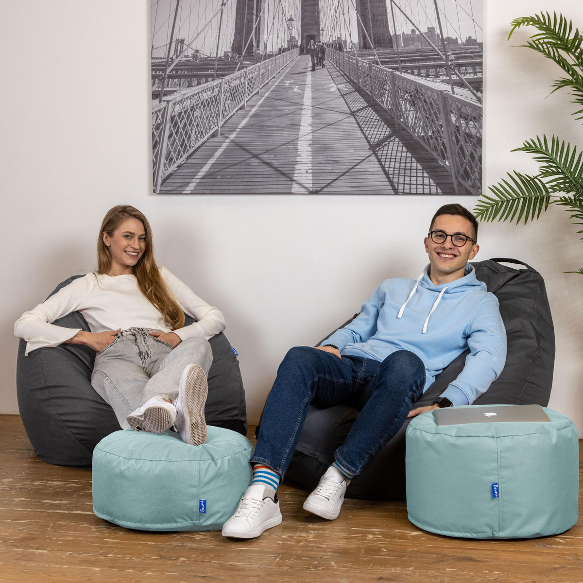 SITZPOUF L eisgrau - Blaugrau/Grau, Textil (500/300/500cm) - Bruni