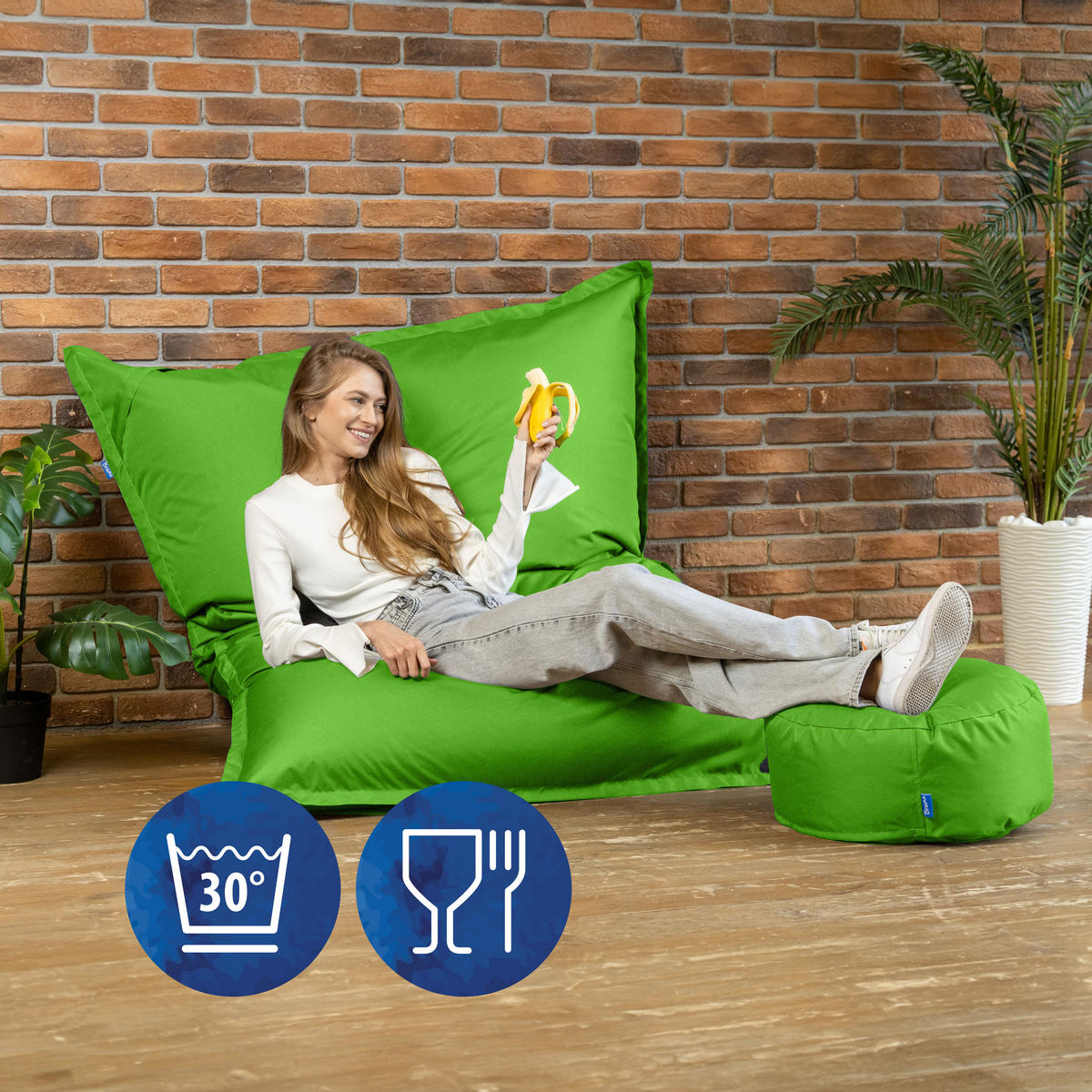 SITZSACK XXL Caree grün, 140x180cm groß für Outdoor - Grün, Textil (180/140/30cm) - Bruni