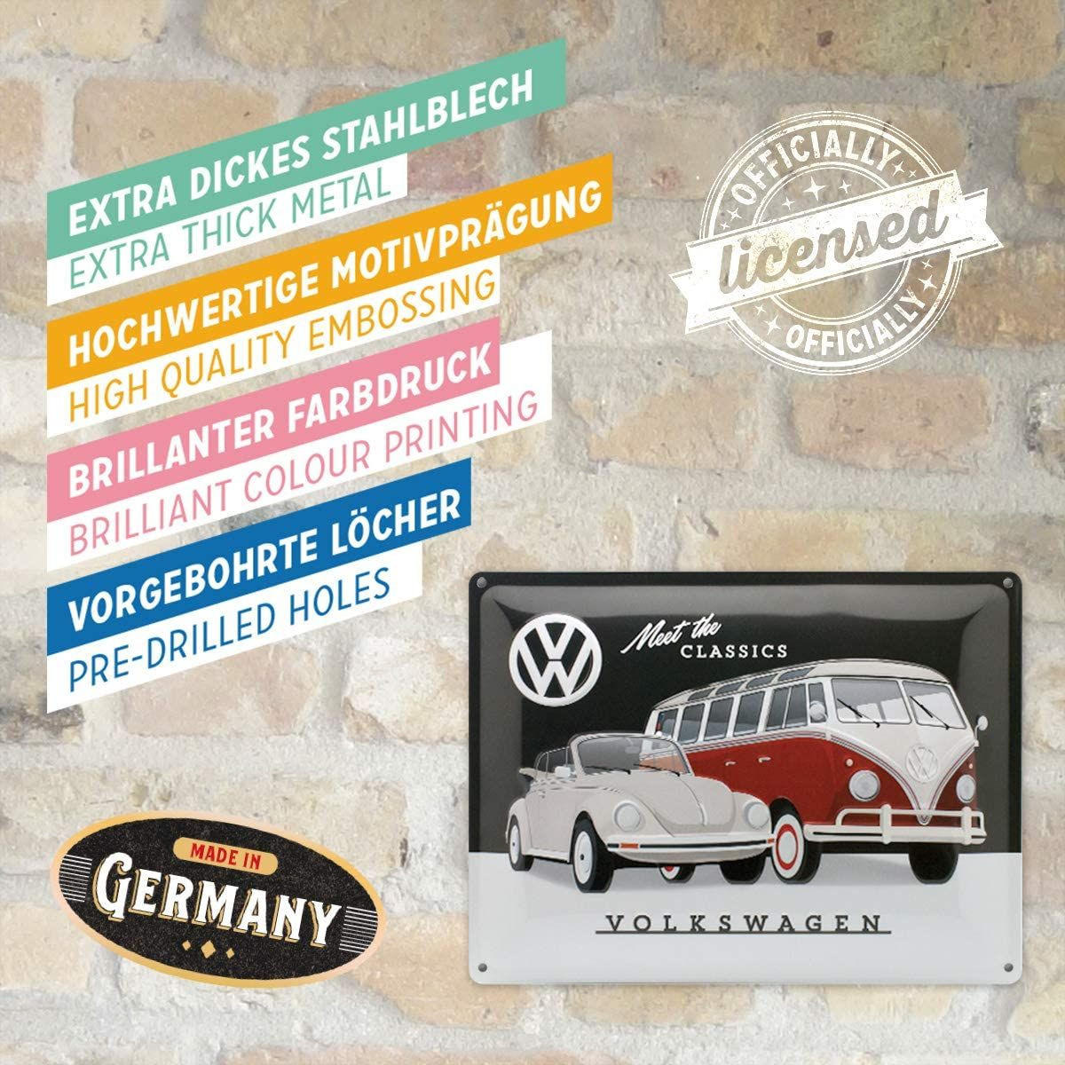BLECHSCHILD 30/40 cm Volkswagen VW Meet The Classics - Multicolor, Metall (40/30/0.2cm) - Nostalgic-Art