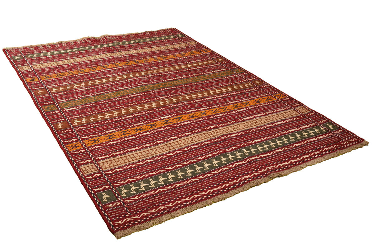 HANDWEBTEPPICH Kelim Kordi Violett 200/148 cm Schurwolle - Violett, Textil (148/200cm) - Looma