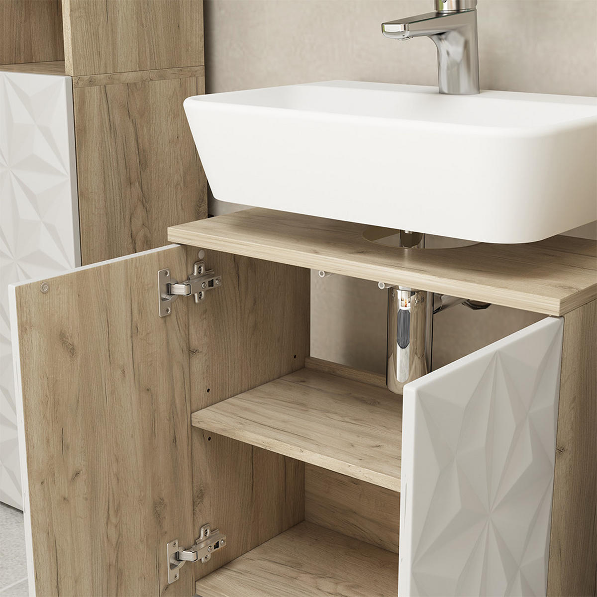 WASCHBECKENUNTERSCHRANK Edge Weiß 60 x 57 cm mit 2 Türen - Weiß, Holzwerkstoff (60/57/30cm) - Vicco