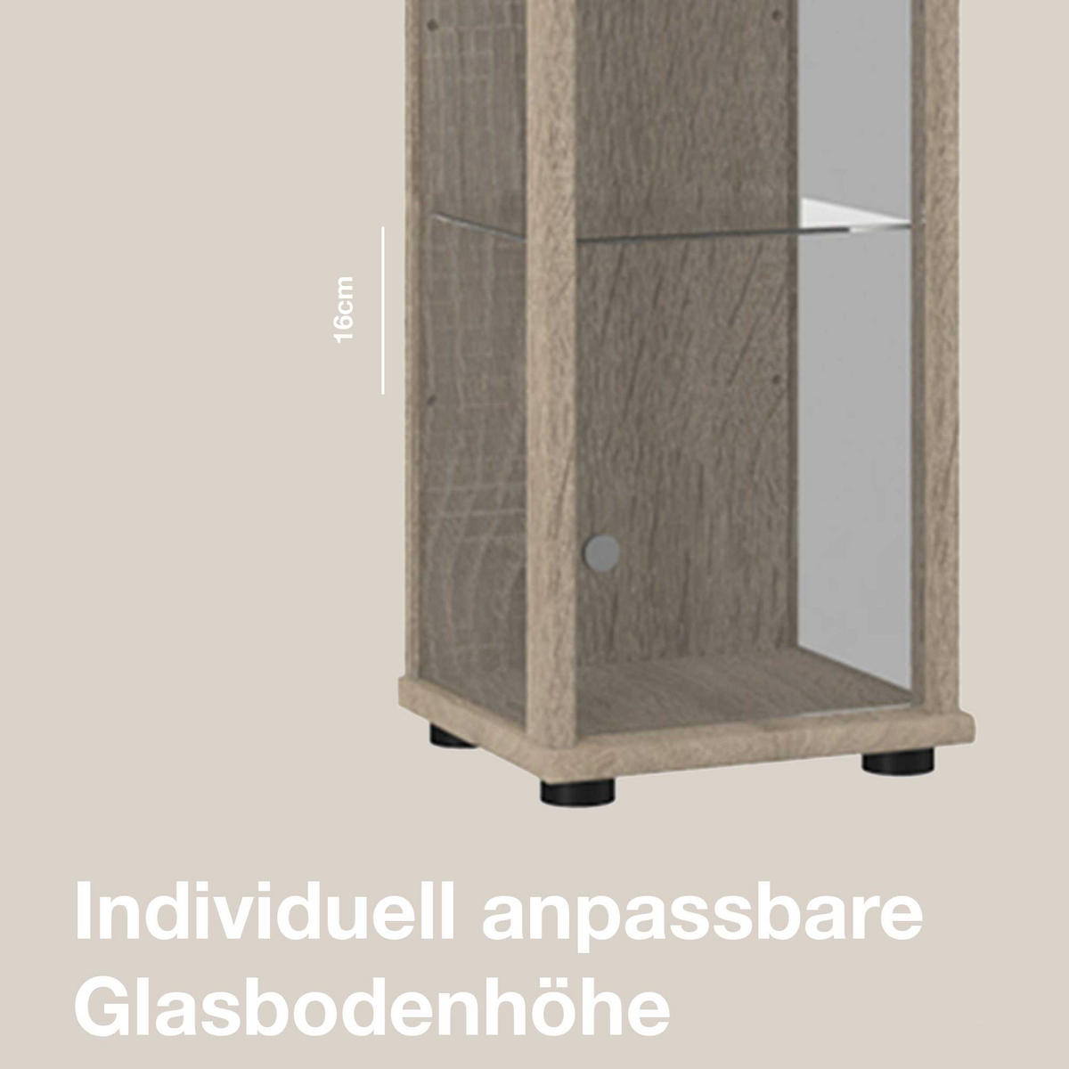 GLASVITRINE 33/37/176 cm mit LED & 4 höhenverstellbaren Glasböden - Transparent/Silberfarben, Glas/Holzwerkstoff (37/176/33cm) - K-Möbel