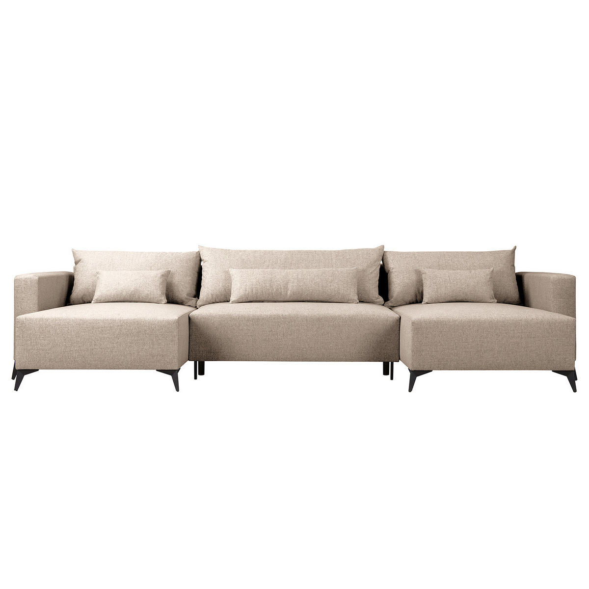 WOHNLANDSCHAFT - Schwarz/Grau, Textil (382/81/148cm) - home24