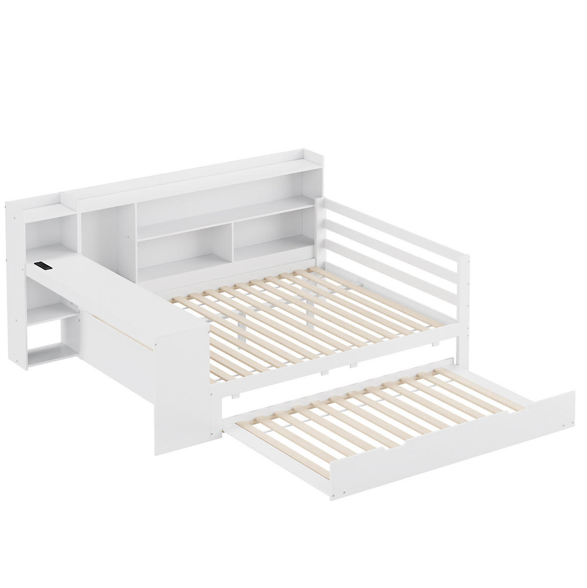 BETT Aus Massivholz mit ausziehbarem Bett und Schreibtisch Weiß 140/200 cm - Weiß, Holz (140/200cm) - OKWISH