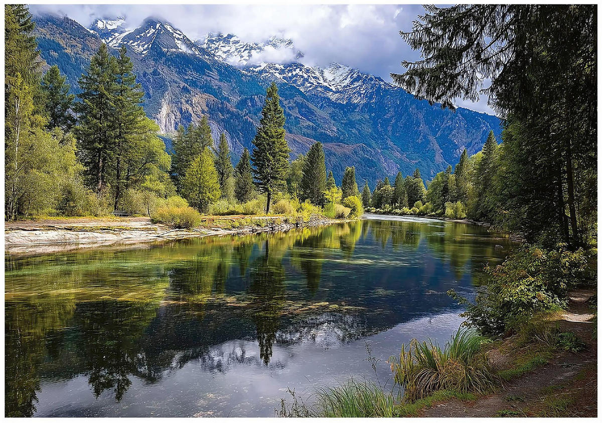 FOTOTAPETE 3D Effekt See Landschaft Wohnzimmer 350x250 - Multicolor, Papier (350/250cm) - Wallarena