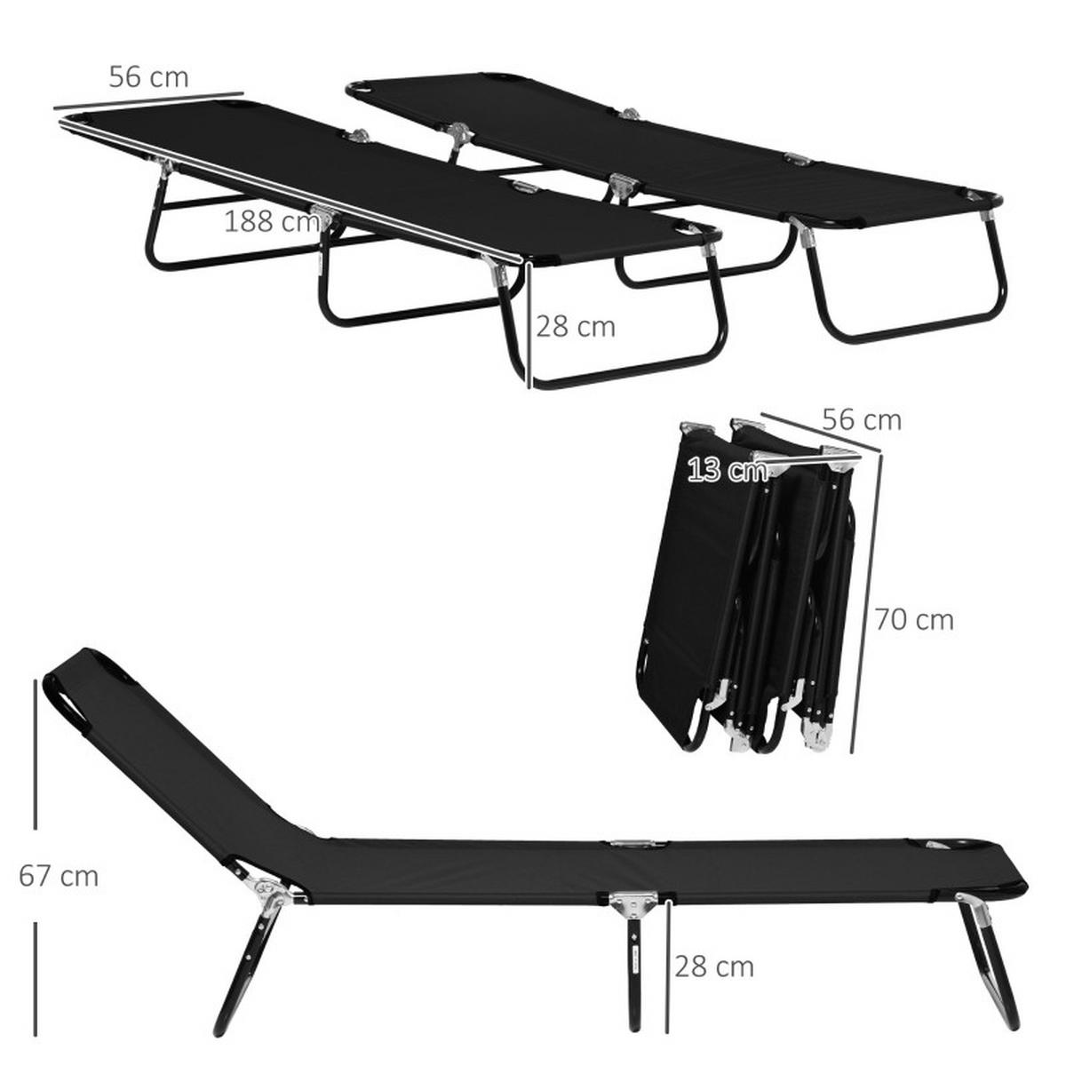 SONNENLIEGE 2er Set klappbar verstellbar 120 kg - Schwarz, Metall (56/28/188cm) - LEBENLANG