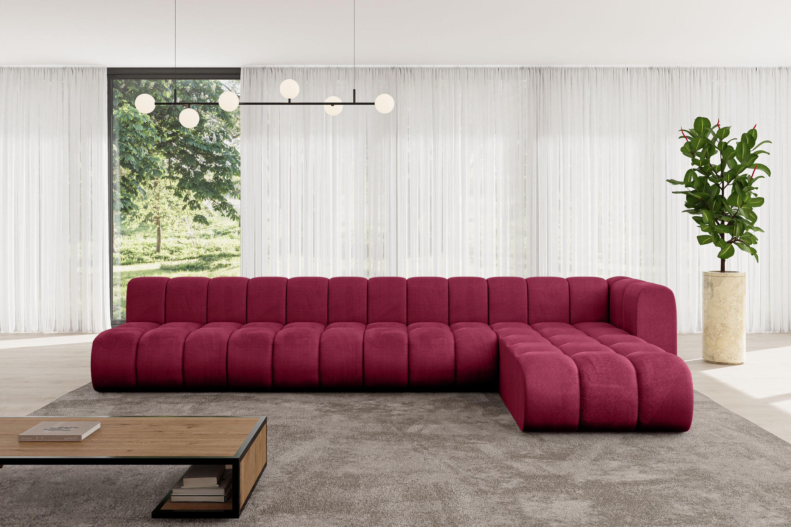 ECKSOFA modulares Sofa Darnel-L3 - 387x177x70 cm Bordeauxrot - Bordeaux, Holzwerkstoff/Textil (387/177cm) - ALTDECOR