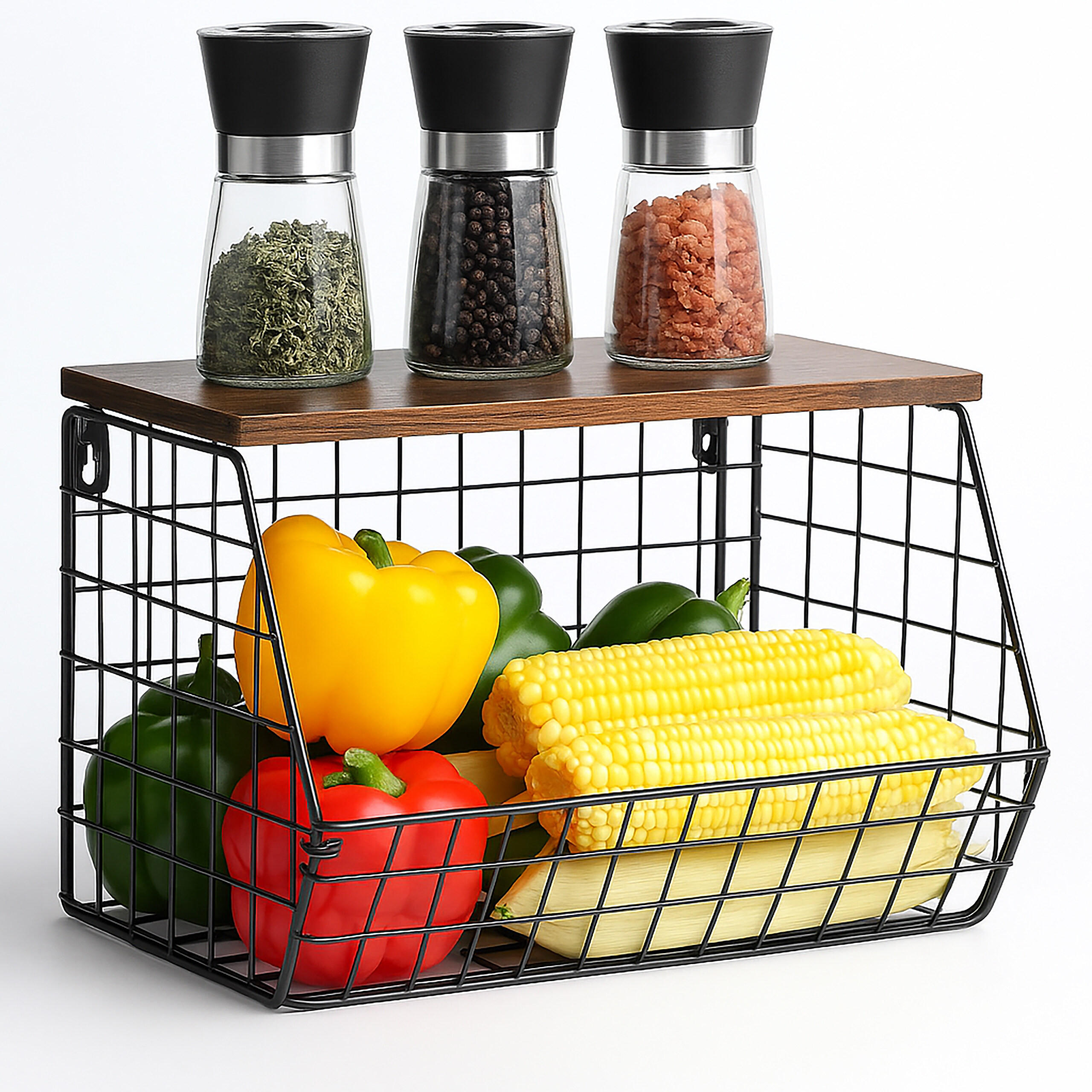 OBSTKORB Wandregal - Schwarz, Holzwerkstoff/Metall (30cm) - Relaxdays