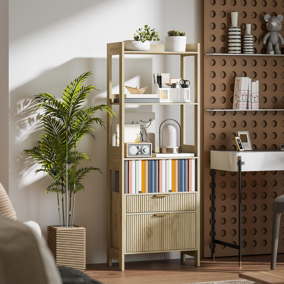 REGAL DE-15559 60/30/160 cm, 4 offene Fächer Naturholz - Naturfarben, Holzwerkstoff (60/160/30cm) - ComfortXL