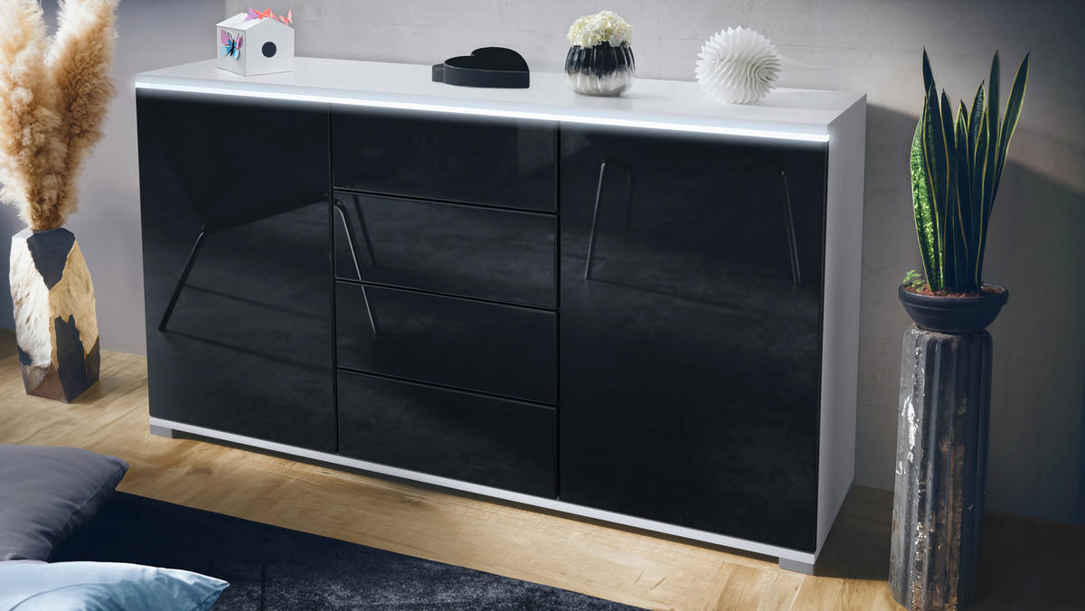 SIDEBOARD Faro Schwarz Hochglanz - Schwarz Hochglanz, Holzwerkstoff (138.5/75.5/35cm) - Vladon