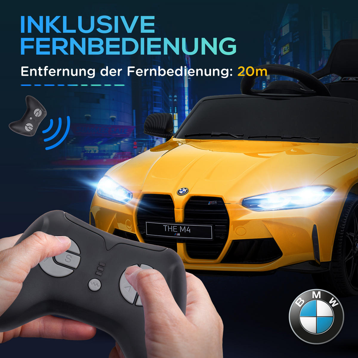 KINDER Elektroauto 12V Kinderfahrzeug mit 2,4G-Fernbedienung, 3-5 km/h, Gelb - Gelb, Metall (108/69.5/51cm) - AIYAPLAY