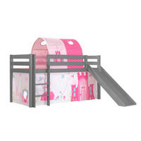 HOCHBETT mit Rutsche Karolina Massivholz Grau Textilset Princess 2 - Magenta/Grau, Holz (90/200cm) - 58aufmkessel