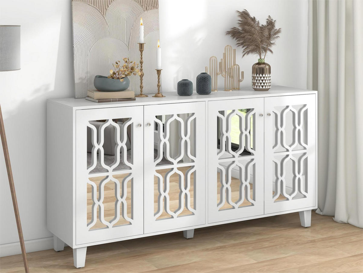 SIDEBOARD 160x40x84 cm Spiegel weiß - Weiß, Holz (160/84/40cm) - LEBENLANG