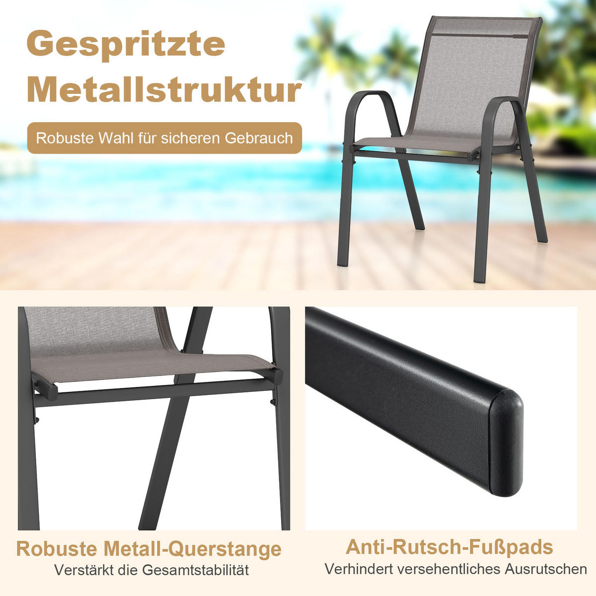 GARTENSTÜHLE Grau(2er-Set) - Grau, Metall (70/84/56cm) - COSTWAY